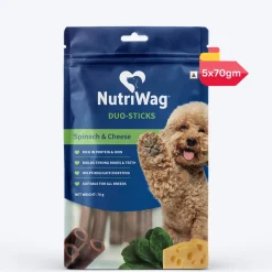 NutriWag Spinach & Cheese Duo Sticks Treats For Dog - 70 gm