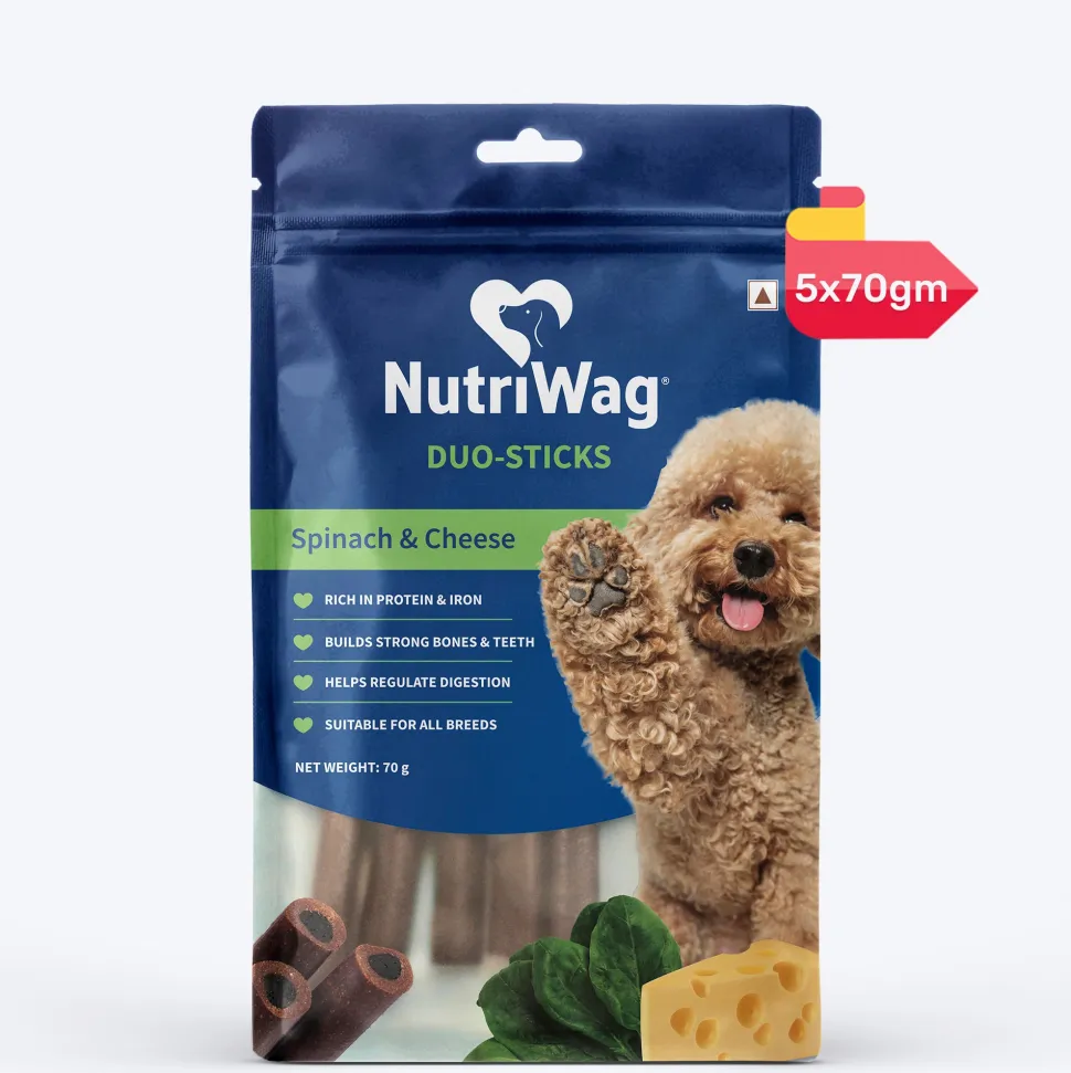 NutriWag Spinach & Cheese Duo Sticks Treats For Dog - 70 gm