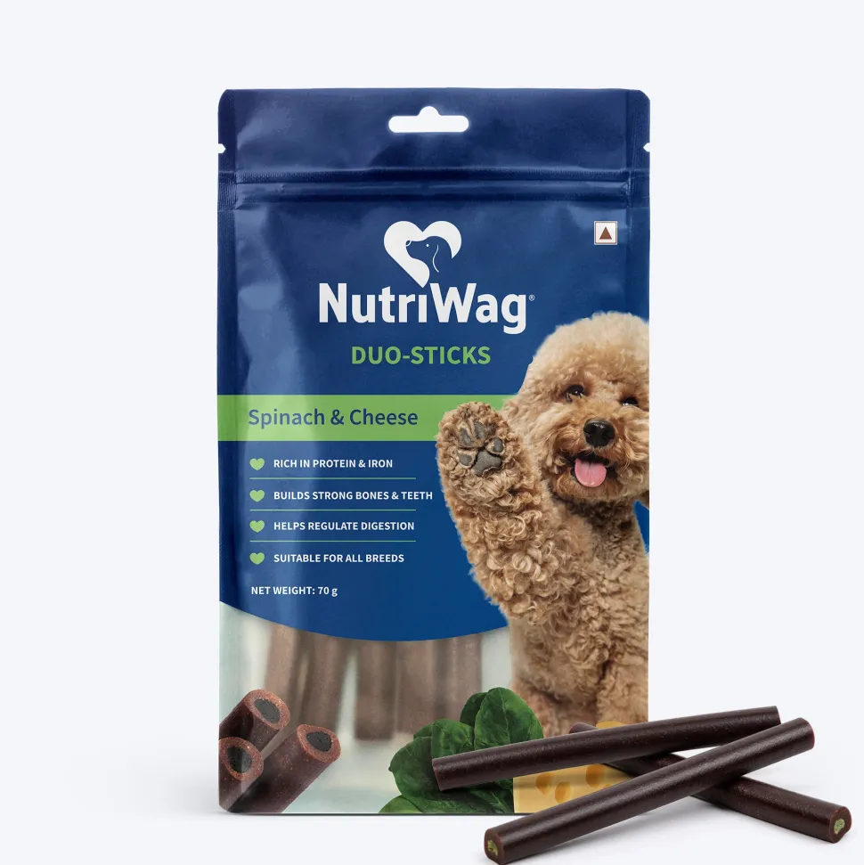 NutriWag Spinach & Cheese Duo Sticks Treats For Dog - 70 gm