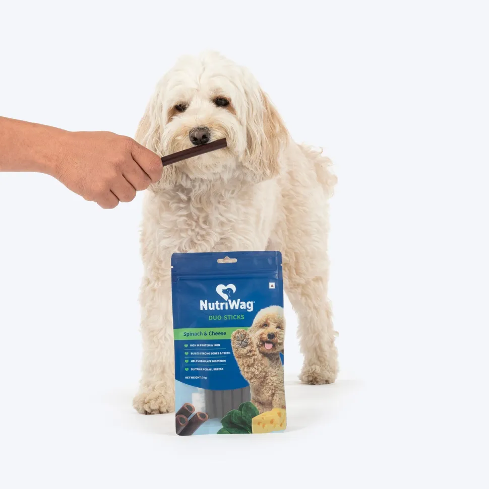 NutriWag Spinach & Cheese Duo Sticks Treats For Dog - 70 gm