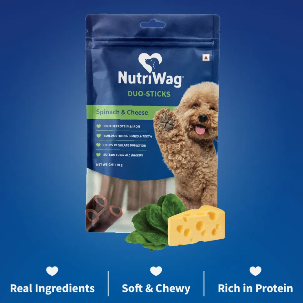 NutriWag Spinach & Cheese Duo Sticks Treats For Dog - 70 gm