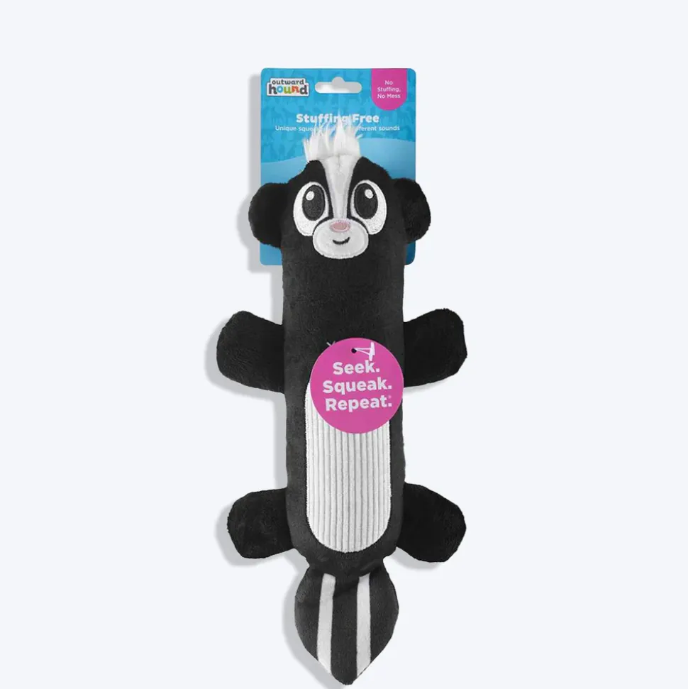 Outward Hound Skunk Stuffing-Free Big Squeak Plush Toy For Dog - Black