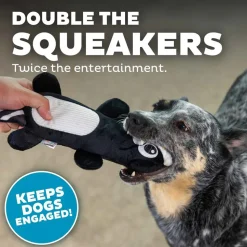 Outward Hound Skunk Stuffing-Free Big Squeak Plush Toy For Dog - Black