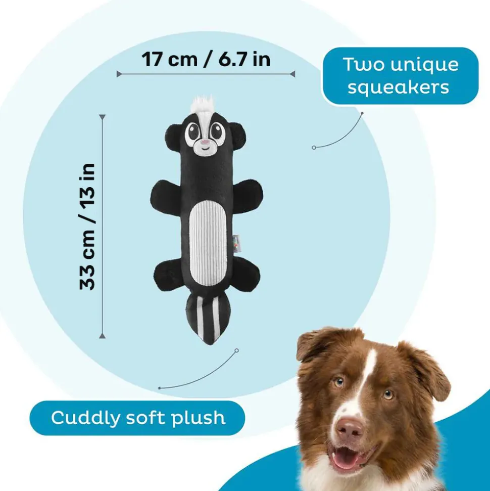 Outward Hound Skunk Stuffing-Free Big Squeak Plush Toy For Dog - Black