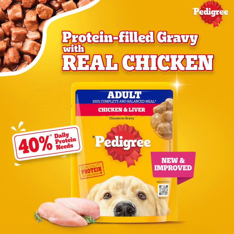 Pedigree Chicken & Liver Chunks in Gravy Adult Wet Dog Food - 70 g packs
