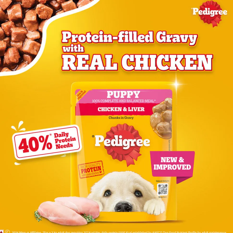 Pedigree Chicken & Liver Chunks In Gravy New Born Puppy Wet Food - 2.1 kg (30x0.07 kg)