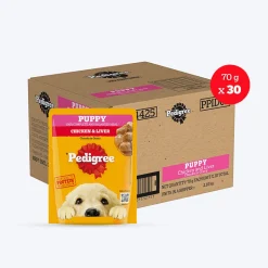 Pedigree Chicken & Liver Chunks In Gravy New Born Puppy Wet Food - 2.1 kg (30x0.07 kg)