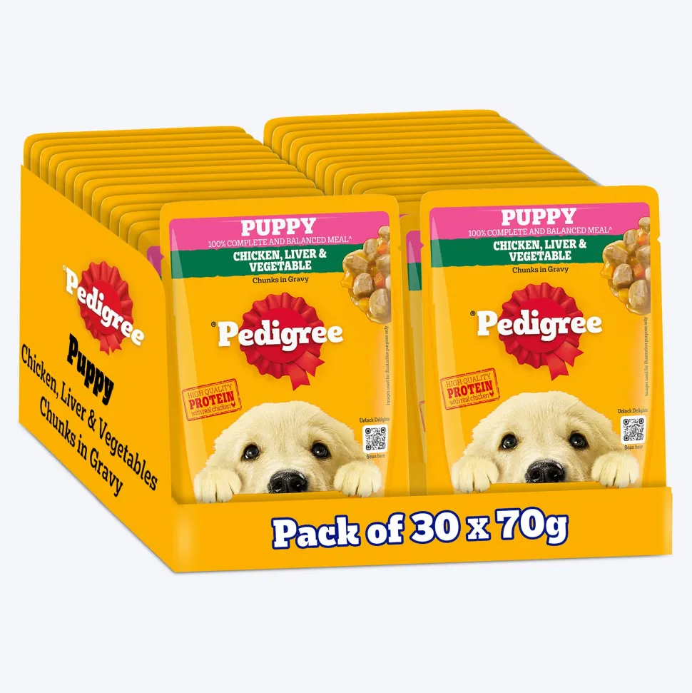 Pedigree Chicken & Liver Chunks in Gravy with Vegetables Wet Puppy Food - 70gm Packs