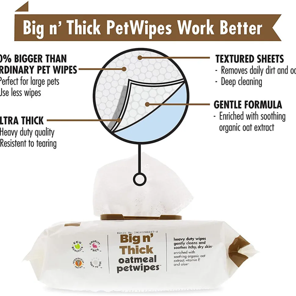 Petkin Big n' Thick Oatmeal Pet Wipes For Dogs & Cats - 100 Pieces