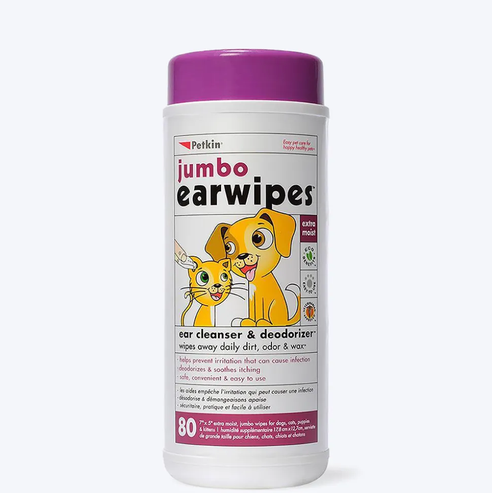 Petkin Jumbo Earwipes for Dogs and Cats - 80 wipes