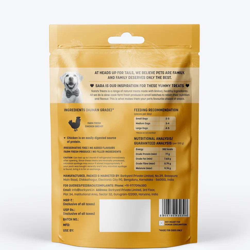 Sara's Chicken Jerky Dog Treats Human-Grade Grain-Free 70g