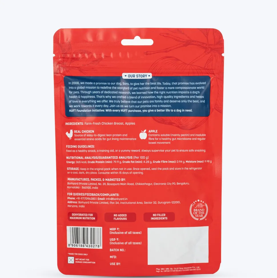 Sara's Chicken Jerky With Apple Dog Treats High-Protein 70g