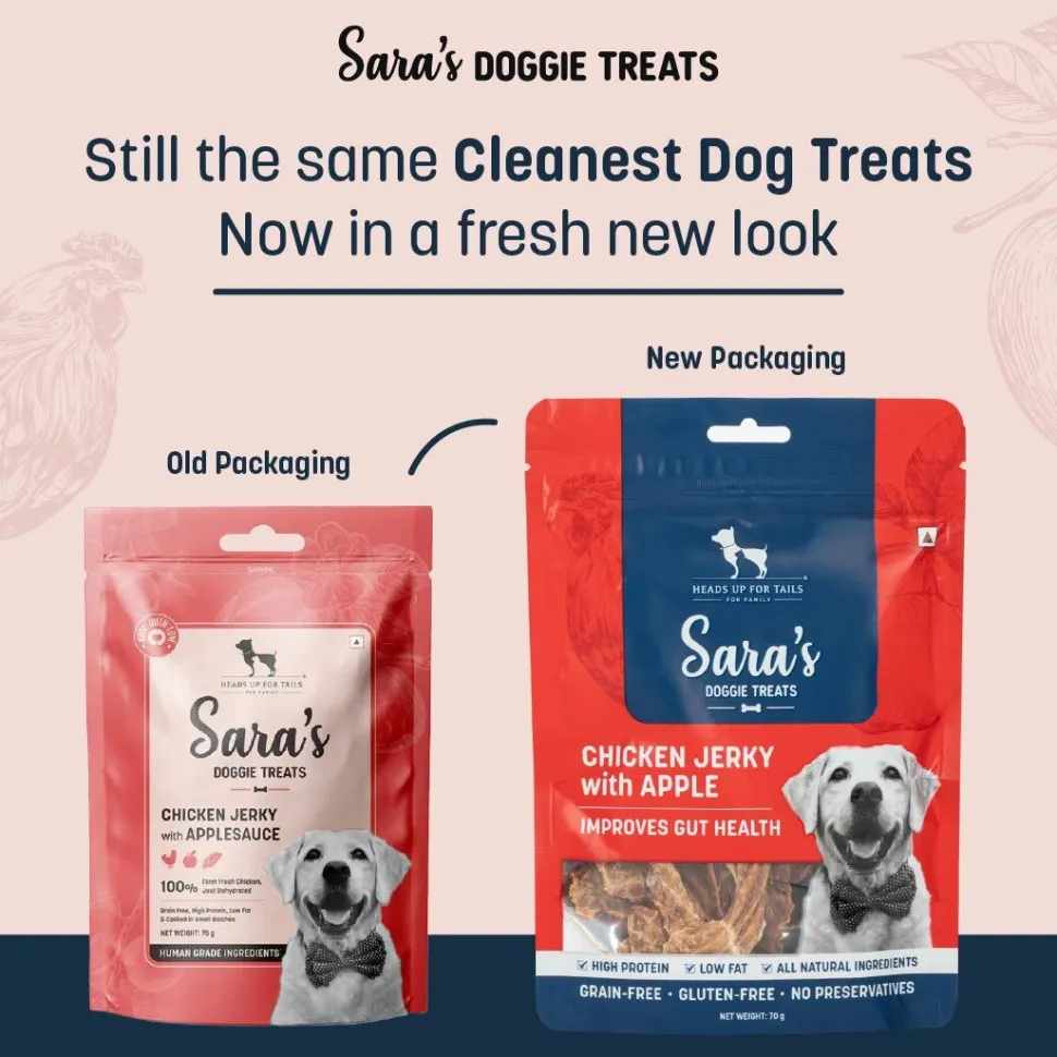 Sara's Chicken Jerky With Apple Dog Treats High-Protein 70g