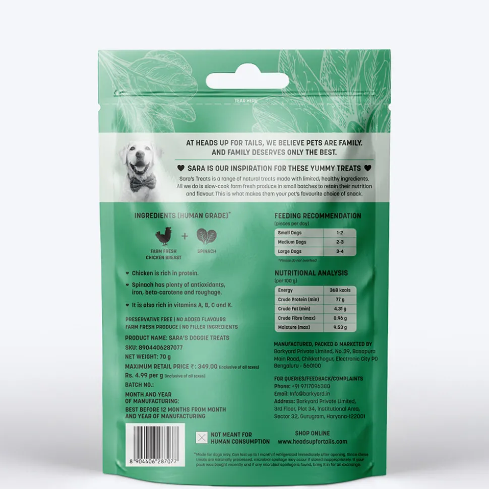 Sara's Chicken Jerky with Spinach Dog Treats Grain-Free 70g