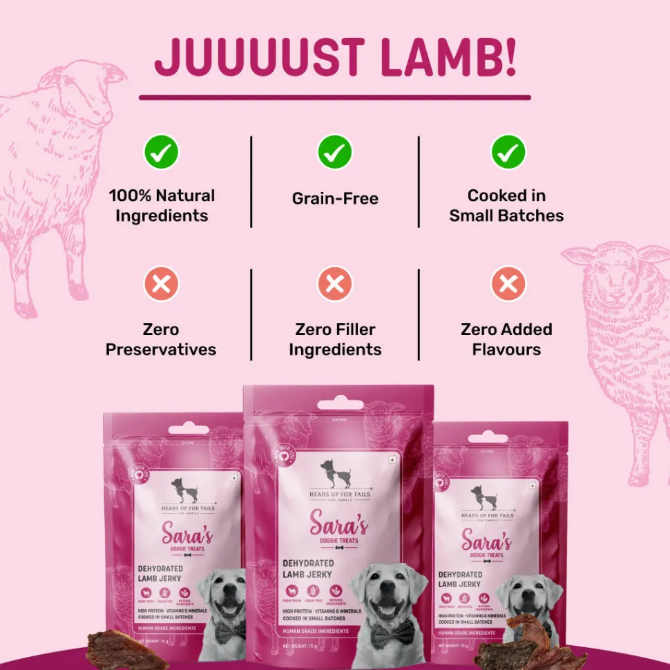Sara's Dehydrated Lamb Jerky Dog Treats Single-Ingredient 70g