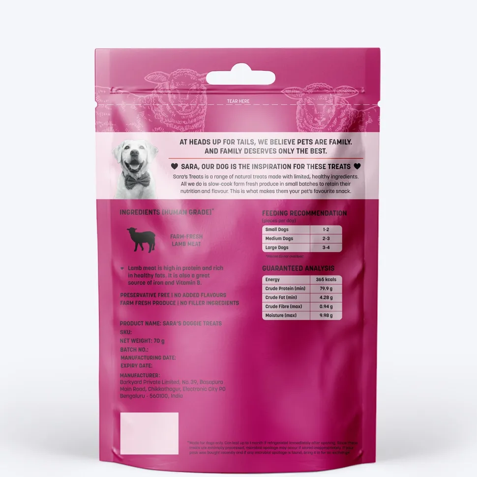 Sara's Dehydrated Lamb Jerky Dog Treats Single-Ingredient 70g