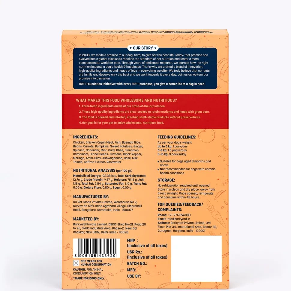 Sara's Wholesome Chicken Biryani Wet Dog Food Human-Grade