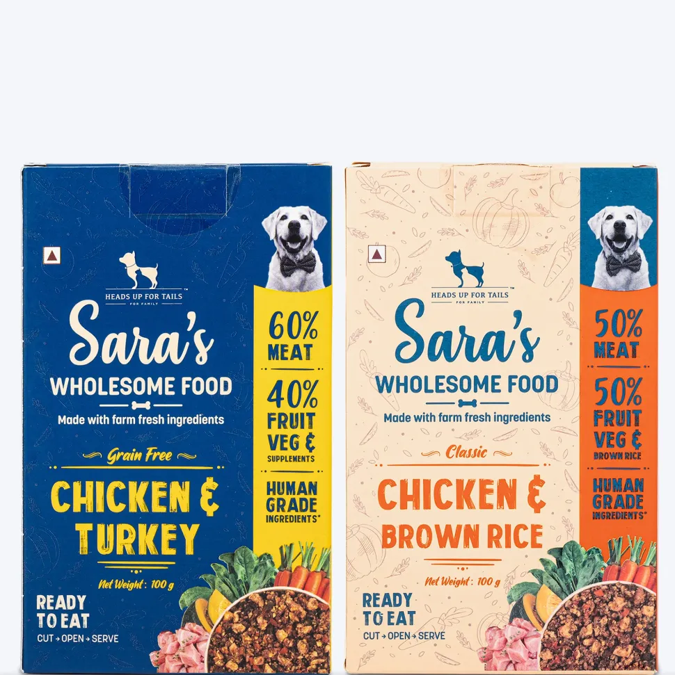 Sara's Wholesome Classic Chicken & Brown Rice and Grain-Free Turkey Combo Dog Food - 2x100 gm