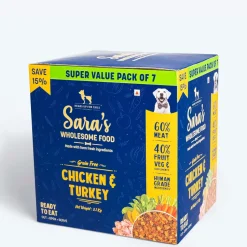 Sara's Wholesome Grain-Free Chicken & Turkey Dog Food 7x300g