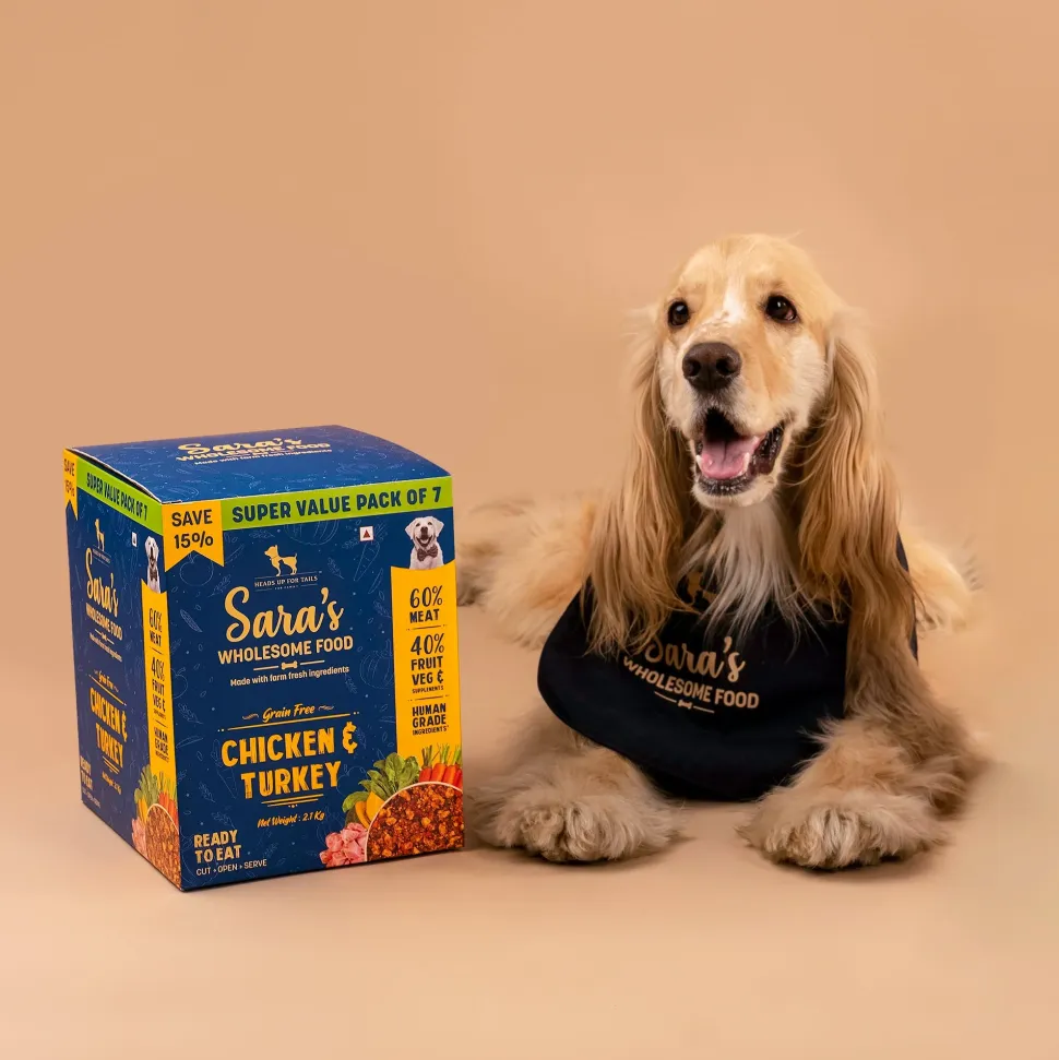 Sara's Wholesome Grain-Free Chicken & Turkey Dog Food 7x300g