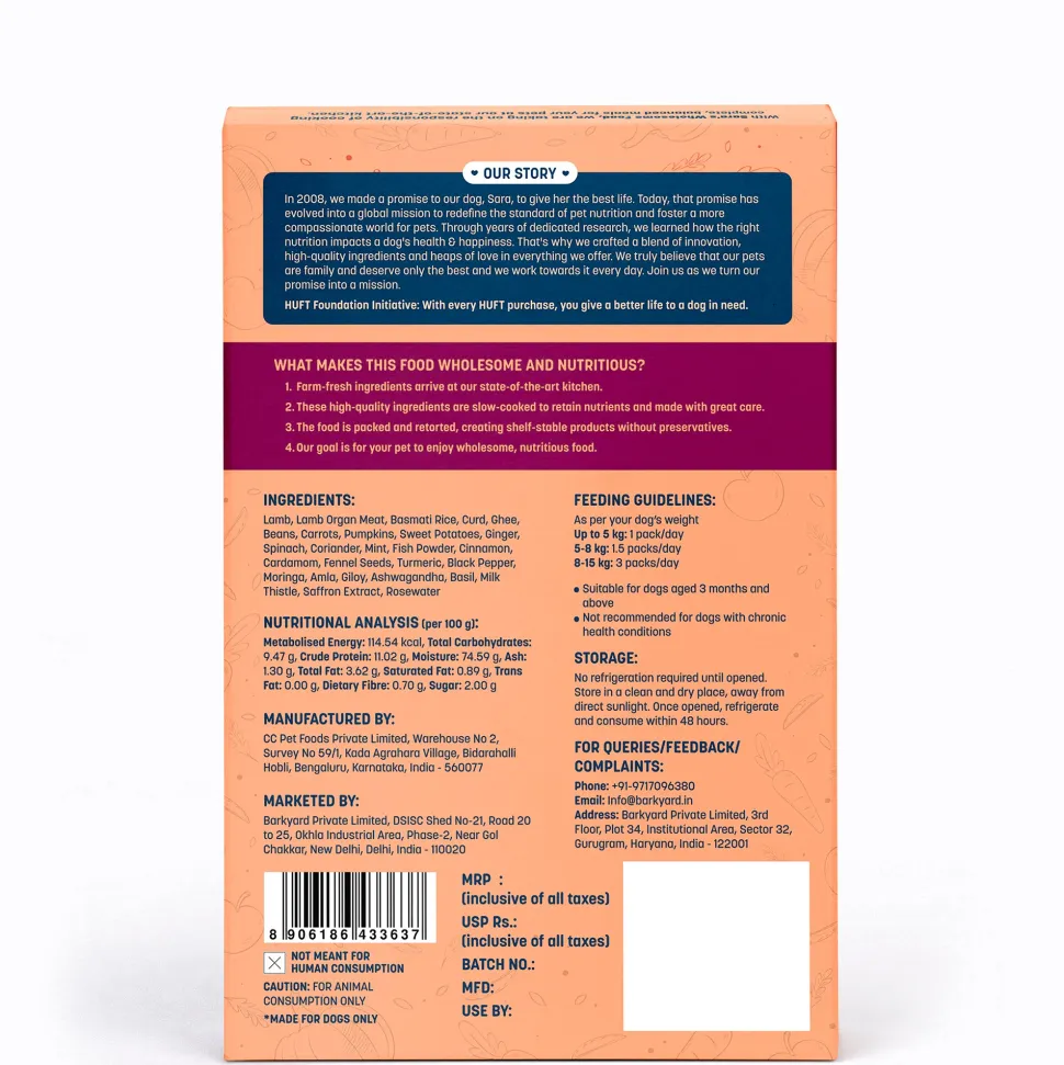 Sara's Wholesome Mutton Biryani Wet Dog Food Human-Grade