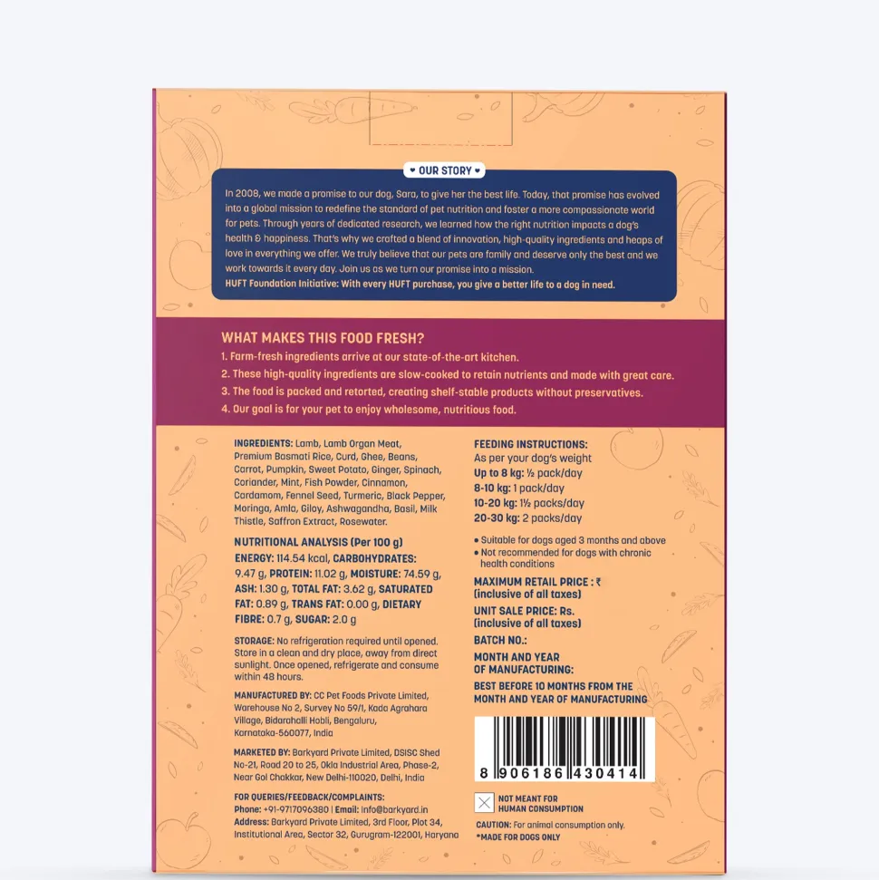 Sara's Wholesome Mutton Biryani Wet Dog Food Human-Grade