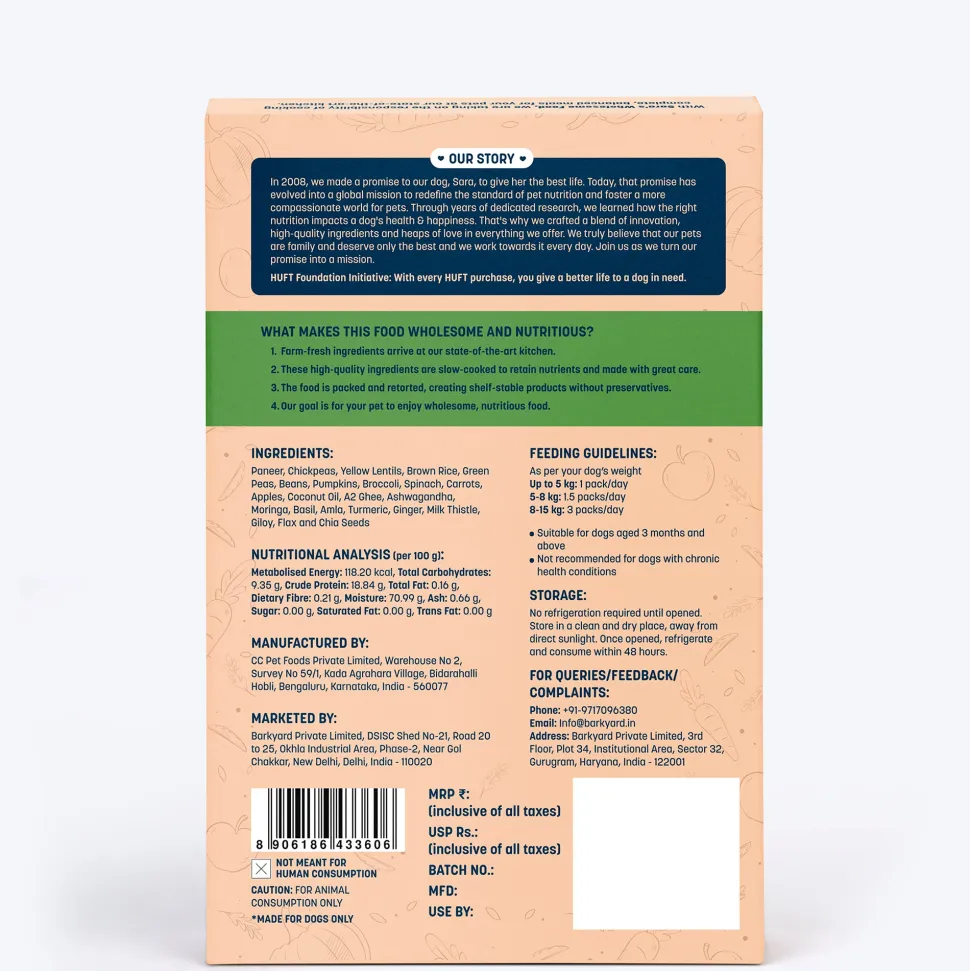 Sara's Wholesome Paneer & Veggies Vegetarian Dog Food