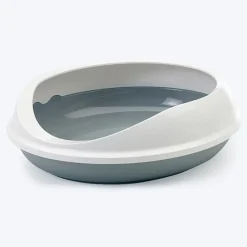 Savic Figaro Oval Cat Litter Tray + Rim - Grey/White - 22 x 19 x 6 inch