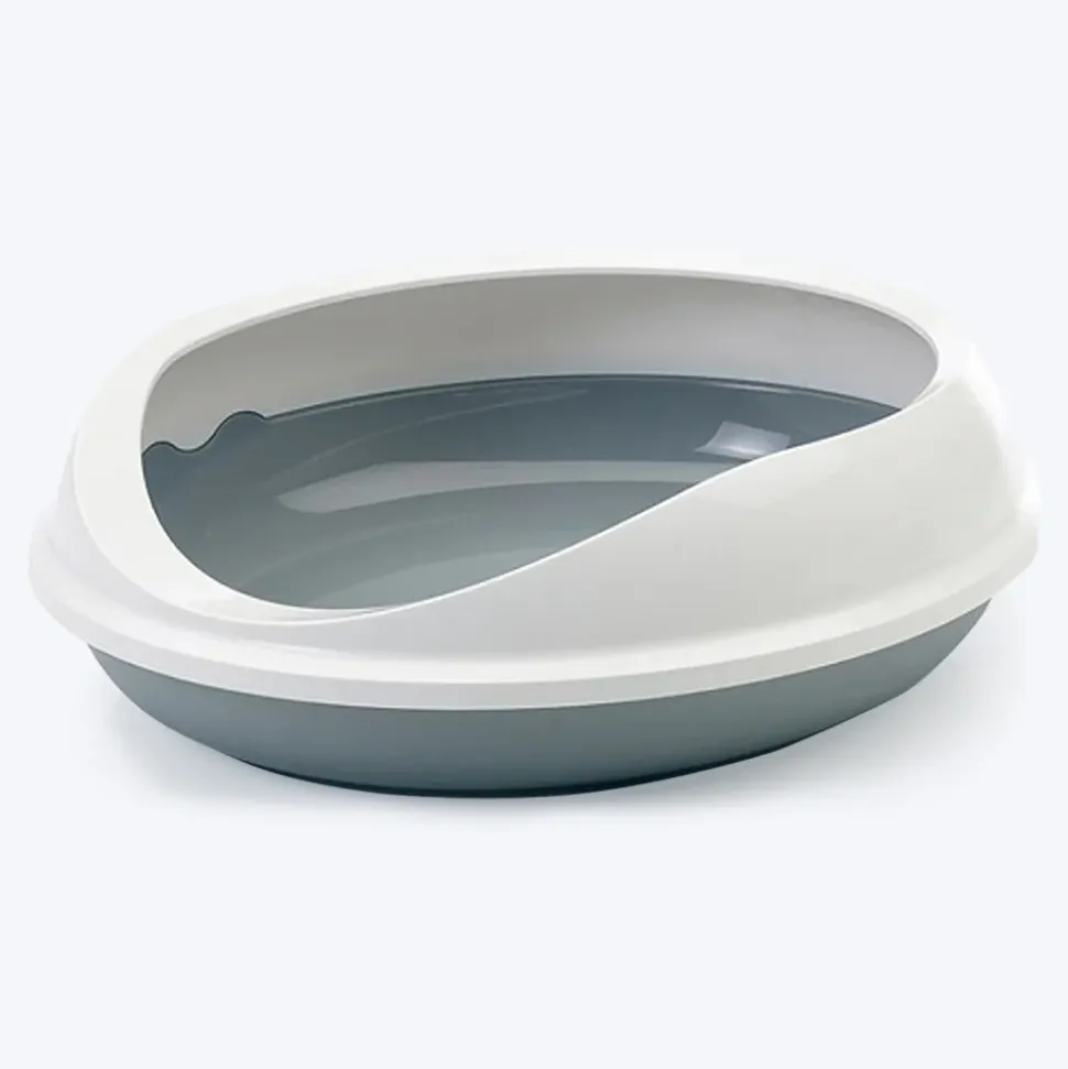 Savic Figaro Oval Cat Litter Tray + Rim - Grey/White - 22 x 19 x 6 inch