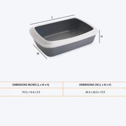 Savic Iriz Cat Litter Tray with Rim - Grey - 19.5 x 14.4 x 5.5 inch