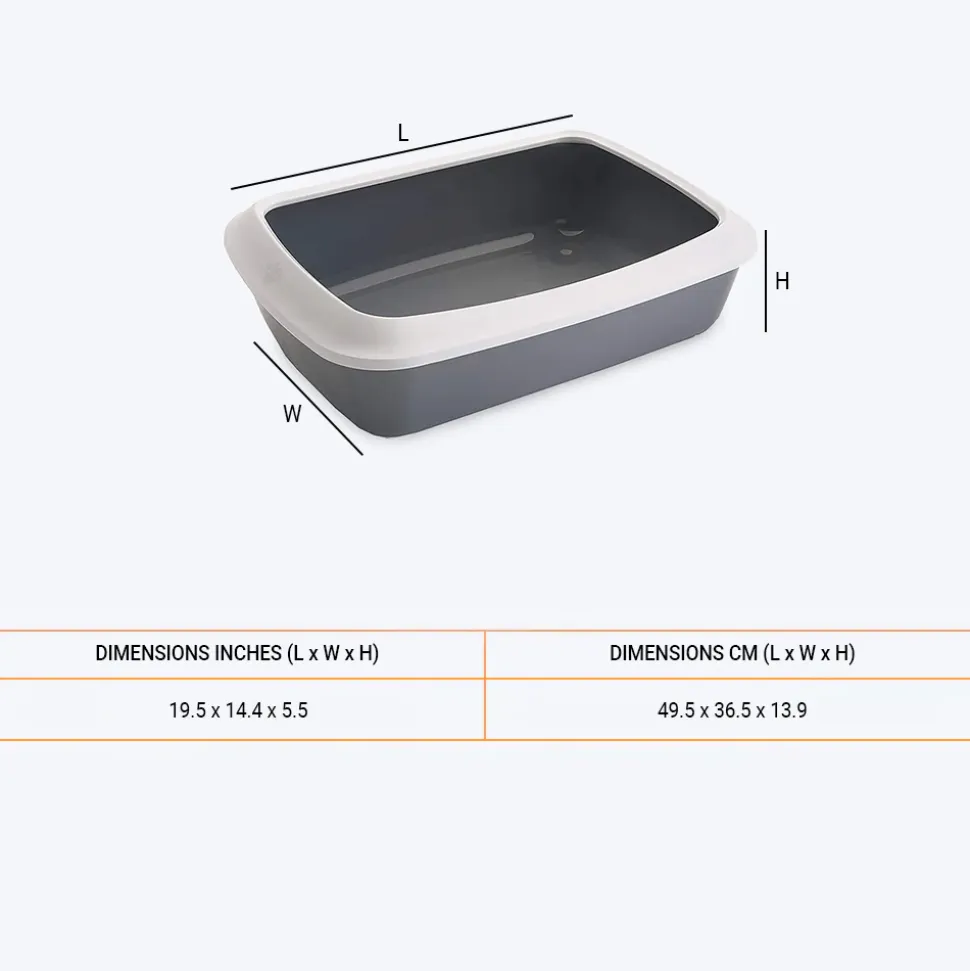Savic Iriz Cat Litter Tray with Rim - Grey - 19.5 x 14.4 x 5.5 inch
