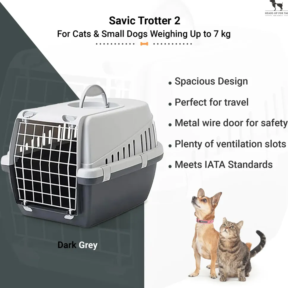Savic Trotter 2 - Dog & Cat Carrier - Dark Grey - 22 x 15 x 13 inch - Holds up to 7 kg