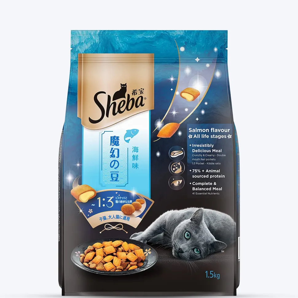 Sheba Kitten & Adult, Salmon Flavour Irresistible Dry Cat Food - 1.5 kg