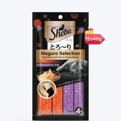 Sheba Melty Premium Maguro Selection Tuna and Tuna & Prawn Flavors Lickable Creamy Cat Treat - 48 gm Packs