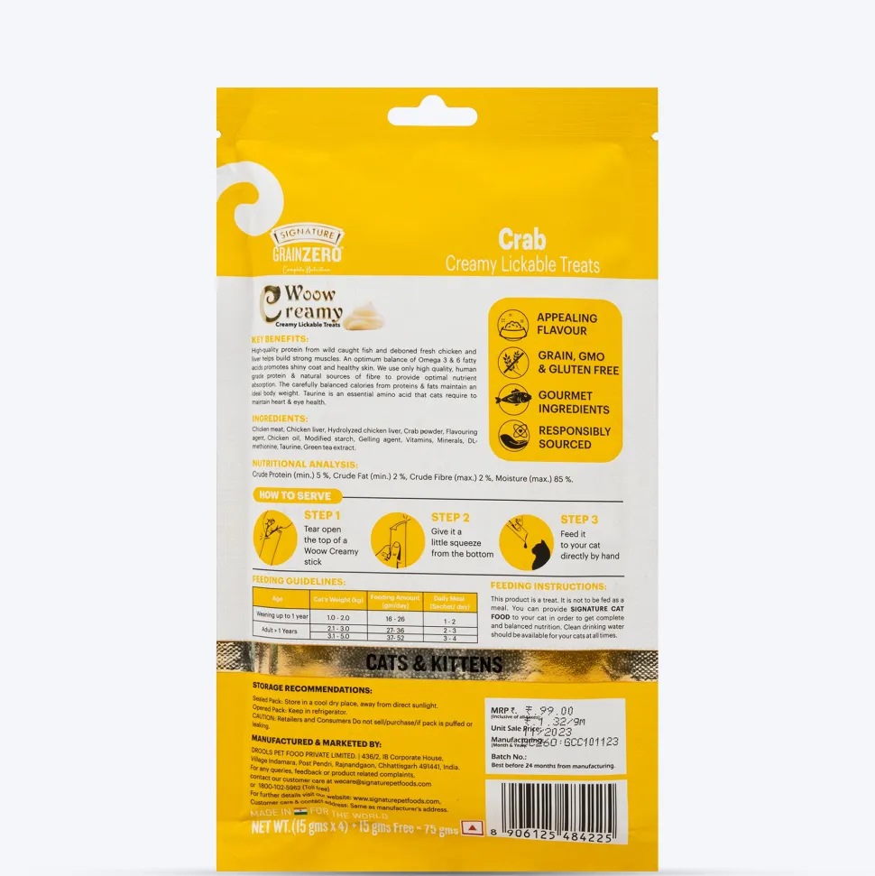 Signature Grain Zero Woow Creamy Crab Lickable Treats For Cat & Kitten - 75 g