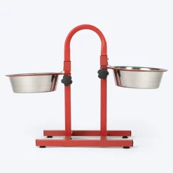 SUPER Premium Range U Shaped Double Diner Stand With Steel Dog Bowl Inserts - Red