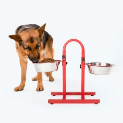 SUPER Premium Range U Shaped Double Diner Stand With Steel Dog Bowl Inserts - Red