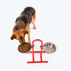 SUPER Premium Range U Shaped Double Diner Stand With Steel Dog Bowl Inserts - Red