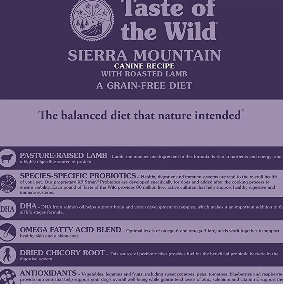 Taste of the Wild Sierra Mountain Canine Recipe Grain Free Dry Dog Food - Roasted Lamb