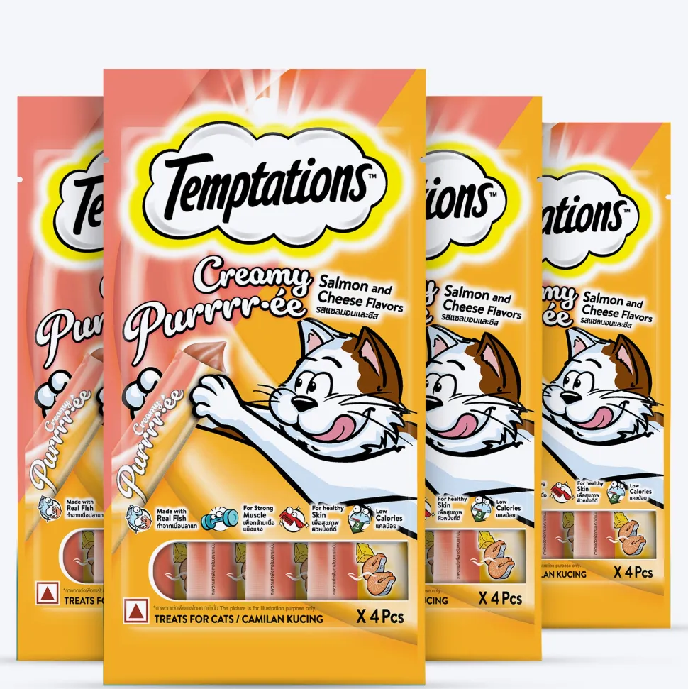 Temptations Creamy Purrrr-ee Lickable Cat Treat, Salmon & Cheese Flavour - 48g (4 pieces)