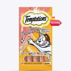 Temptations Creamy Purrrr-ee Lickable Cat Treat, Salmon & Cheese Flavour - 48g (4 pieces)