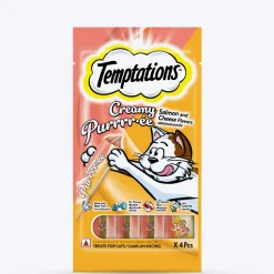 Temptations Creamy Purrrr-ee Lickable Cat Treat, Salmon & Cheese Flavour - 48g (4 pieces)