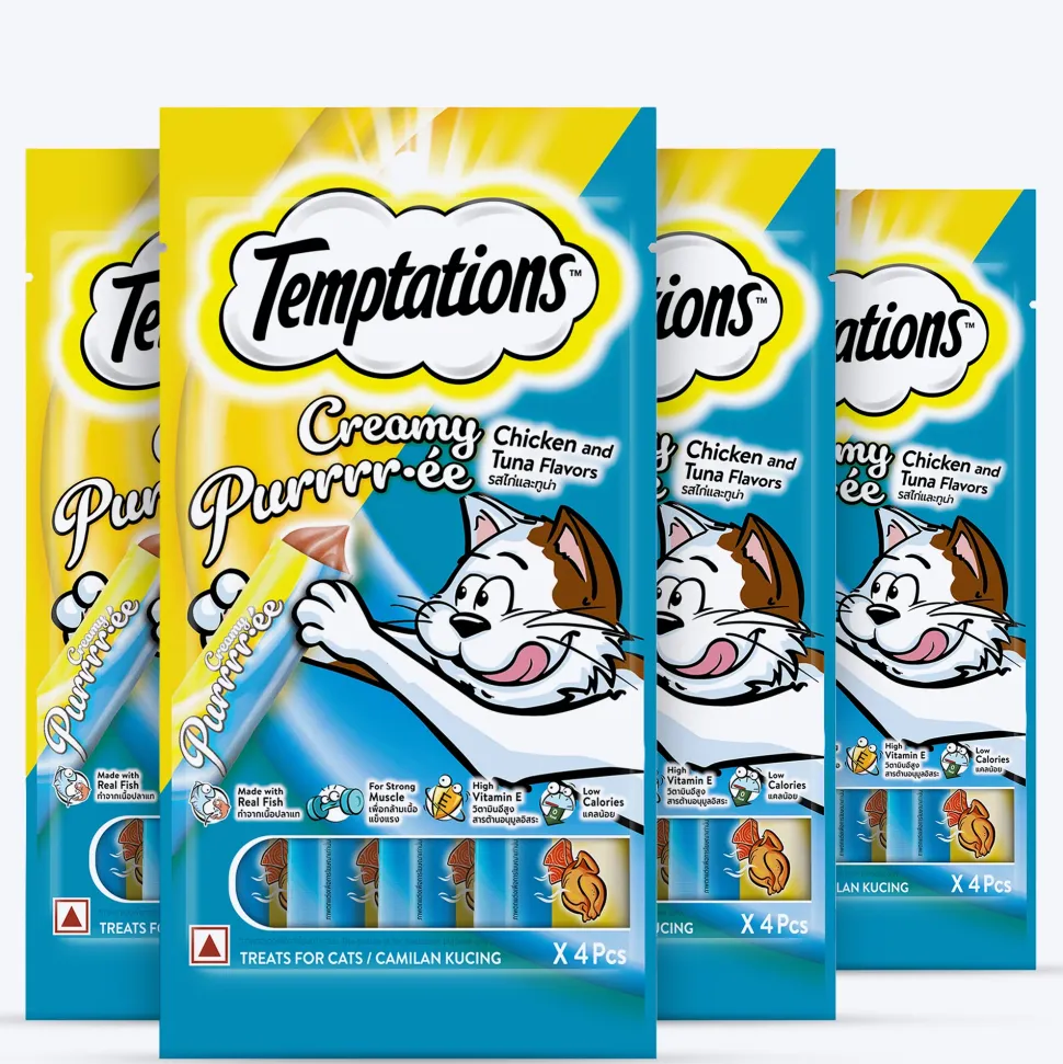 Temptations Creamy Purrrr-ee Lickable Cat Treats, Chicken & Tuna Flavour - 48 g (4 pieces)
