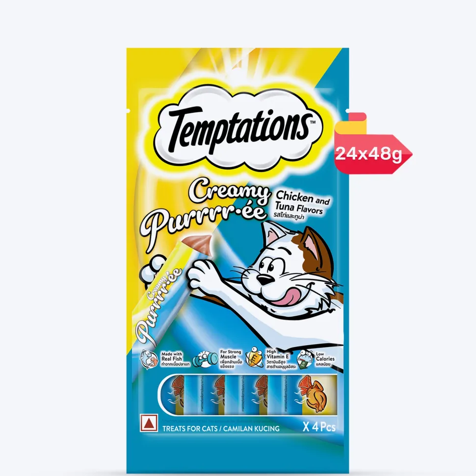 Temptations Creamy Purrrr-ee Lickable Cat Treats, Chicken & Tuna Flavour - 48 g (4 pieces)