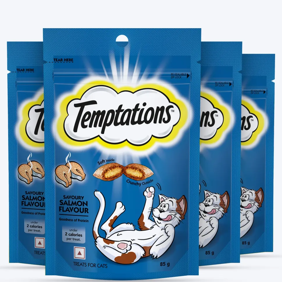 Temptations Crunchy Cat Treats, Savoury Salmon Flavour - 85g