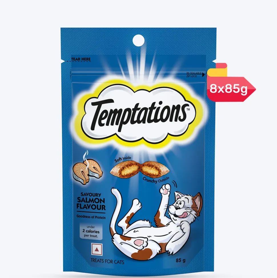 Temptations Crunchy Cat Treats, Savoury Salmon Flavour - 85g