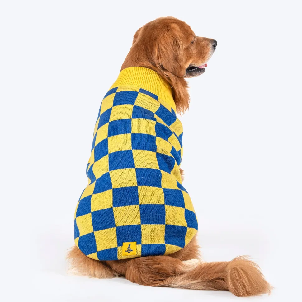 TLC Sunny Checks Sweater For Dog - Yellow & Blue