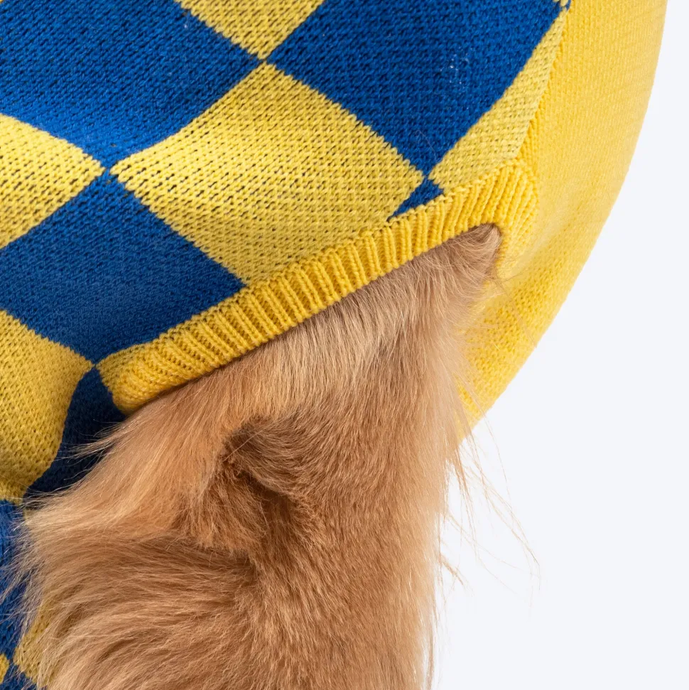 TLC Sunny Checks Sweater For Dog - Yellow & Blue