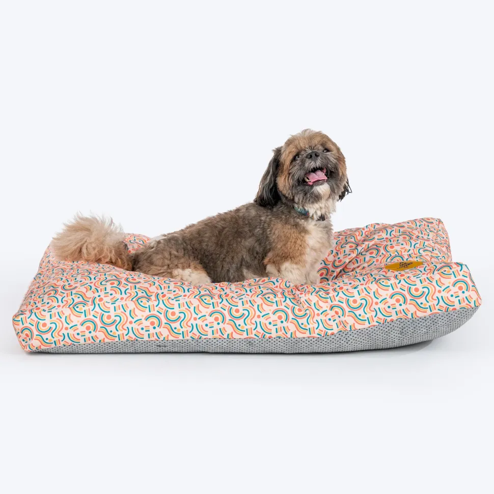 TLC Abstract Doodle Flat Haven Bed For Dog - Beige