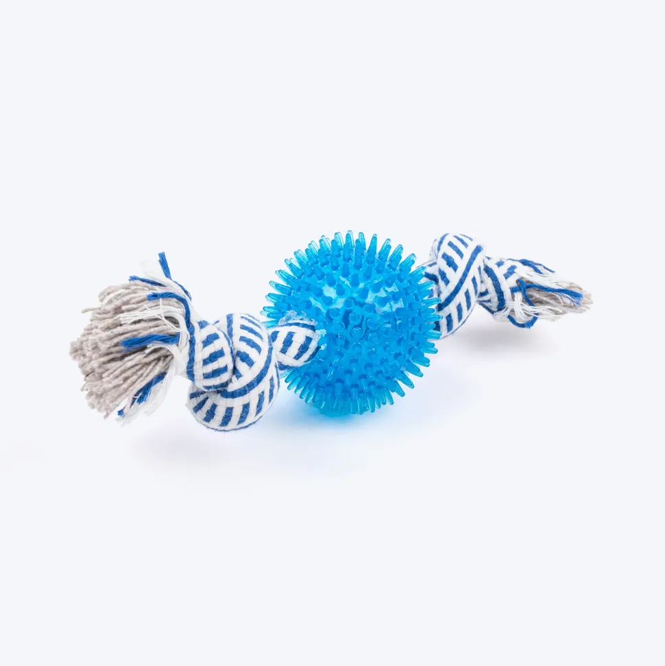 TLC Ball & 2 Knots Rope Toy For Dog - Navy & White